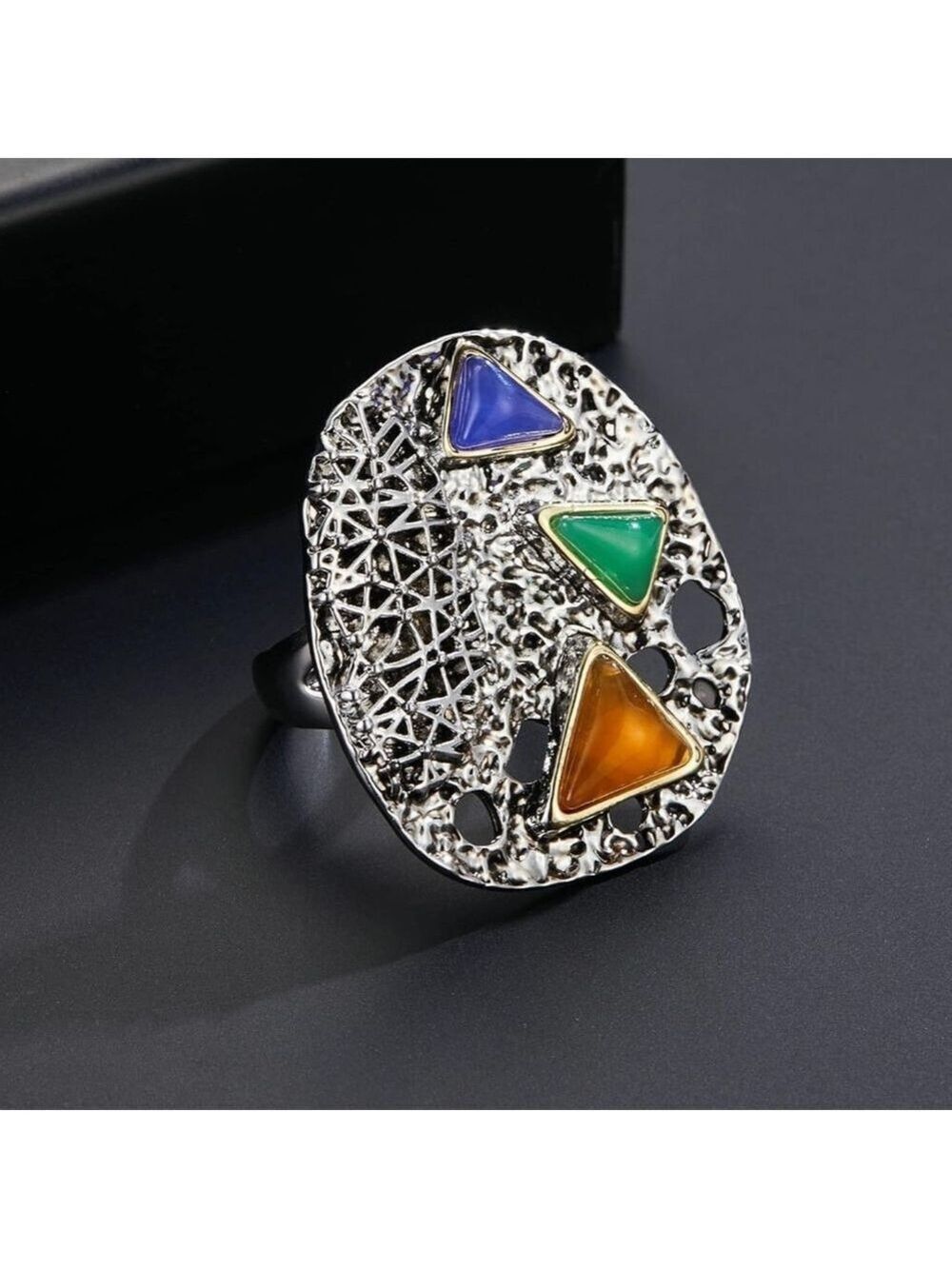 Three Tone Stone Large Chunky Cocktail Ring